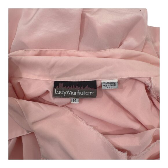 Lady Manhattan Vintage Salmon Pink Button-Up Short Sleeve Blouse Size 14 - Picture 2 of 13
